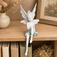Resin Fairy Statue Seated Fairy Figurine Garden Textured for Plant Displays