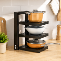 Under Sink Storage Frying Pan Lid Modern Minimalist Kitchen Rack Extendable Organizer Matte Black