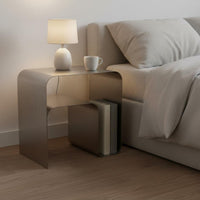 Stainless Steel Side Table One-Piece Molding Minimalist Metal Nightstand Multi-Functional C-Shaped End Table for Bedroom, Living Room, Office