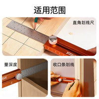 Multifunctional Aluminum Alloy Marking Ruler with Level, Portable Pocket Ruler, Retractable, Woodworking Positioning Tool