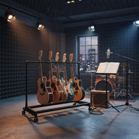 On Wheels Rolling Guitar Rack Locking Casters Multiple Guitar Stand Space Saving Musical Instrument Accessory Foldable for Musicians