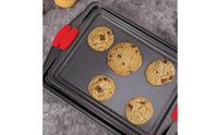 3 Pieces Rectangular Cooking Tray Red Silicone Handles Nonstick Cooking Tray Thickened Carbon Steel Oven Pans