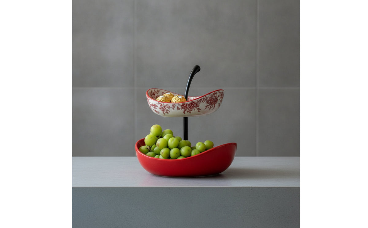 Ceramic Fruit Tray Floral 2 Tier Serving Stand Compact Decorative Serving Tray for Homeowners, Hosts, Reception Desk