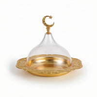 Scalloped Dessert Display with Glass Cover Embossed Pastry Display Plate Decorative Food Tray with Glass Cover Elegant for Party