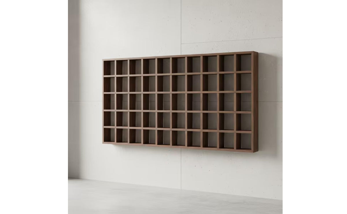 Carbonized Wooden Grid Shelf Multi-Compartment Wall Display Shelf Shallow Shelving Space Saving for Collectors, Tea Room, Study