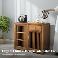 Chinese Design Wooden Tea Brewing Cabinet Solid Wood Construction Living Room Furniture Multi-Functional Storage Center Table Space Saving for Homeowners, Apartment Dwellers, Families, Home Office
