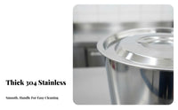 Stainless Steel Bucket with Lid Extra Thick Large Capacity Soup Barrel Handleless Utility Pail for Caterers, Home Cooks, Catering