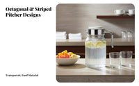 Octagonal Jug Food-Grade PC Striped Cold Water Pitcher Shatter-Resistant Pitcher with Lid for Hotels, Restaurants, Hotel, Home, Party