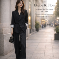 Tracksuit Womens Full Set with Wide Leg Trousers for Smart Casual Wear, 2 Piece Outfits Long Sleeve Top and Bottoms, Plus Size Available