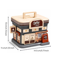 Miniature Coffee Shop Currency Box Tabletop Currency and Bill Currency Box Decorative Savings Bank with Handle Portable for Children, Children, Collectors, Desk, Study, Bedroom, Office