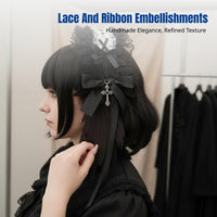 Victorian Celestial Feather Lace Headband, Dark Cosplay Hair Accessory, Punk Subculture, Black Cream Random