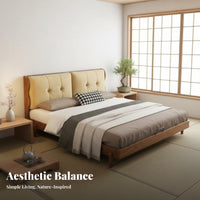 Lowdesign Bed with Upholstered Headboard sturdy Wood Construction Upholstered Bed Frame with Headboard Nordic design Bedroom Furniture for Guesthouse