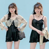 One Piece Swimsuit with Modest Long Sleeve Design for Water Sports, Durable Polyester Material for Hot Spring and Beach Wear