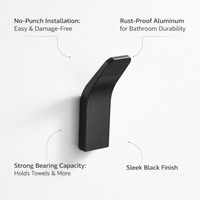 Bedroom Hat Hook and Kitchen for Homeowners, Rustproof Wall Mounted Coat Made of Aluminum, No-Drill Robe with Adhesive Installation