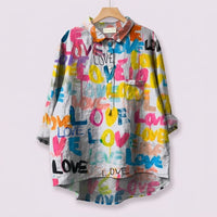 Womens Shirt Oversized Floral Digital Print with Button-Up Neckline, Ladies and Blouses for Casual Wear, Beach for Long Sleeve