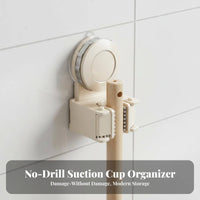 Suction Cup Mop Holder Anti-Slip Grip Wall Mounted Broom Gripper Waterproof No Drill Tool Hanger for Renters, Homeowners, Behind Door, Kitchen, Garage