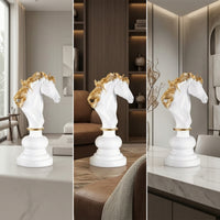 Chess Knight Figurine Resin Chess Knight Sculpture Horse Head Sculpture Tabletop Ornament Gold-Toned for Collectors, Shelf