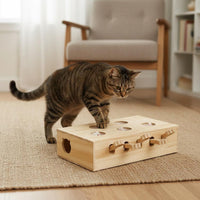Solid Wood Feline Whack-a-Rodent Toy Interactive Lever Action Feline Toy Boredom Relief for Cats, Kittens, Indoor