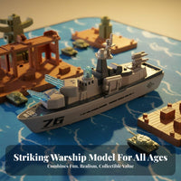 Toy Warship with Helicopter Light-up Toy Warship with Wheels Rolling Warship Model for Kids, Boys, Tabletop Play, Pretend Battles
