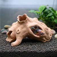 Antique Tree Stump and Snake Hide, Ceramic Aquarium Caves and Hides for Turtles and Geckos, 27.5cm Freestanding Naturalistic Habitat