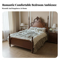 Four-Poster Bed Sturdy Wood Construction Bedroom Furniture French Vintage & Design Bedstead for Newlyweds, Residents, Apartment, Guest Room, Dormitory