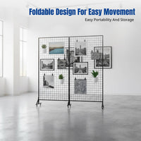 Folding Grid Display Stand, Metal Rack, Mobile Art Frame for Kindergarten, Calligraphy, Painting, Photography