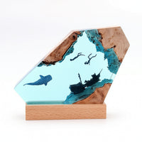 Decorative Resin Lamp with Wood Base Artisanal Wood Resin Lamp Unique Light with Wooden Base Compact for Gift Shoppers, Bedside Table