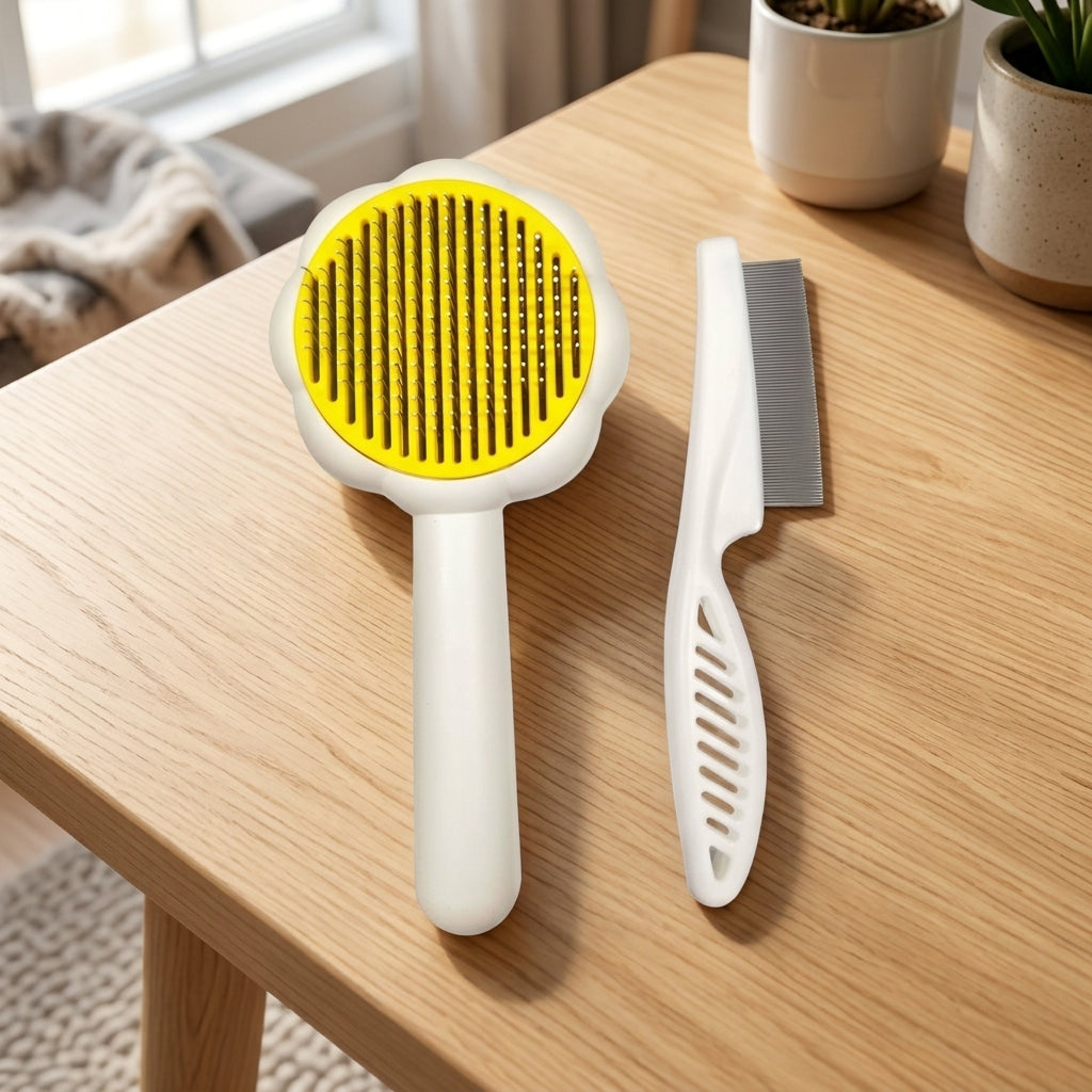 Cat Brush and Dog Brush for Professional Dog Grooming, Stainless Steel Comb and Dog Comb for Pet Hair, Rectangular Self-Cleaning Button