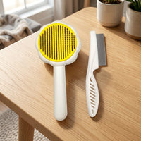 Cat Brush and Dog Brush for Professional Dog Grooming, Stainless Steel Comb and Dog Comb for Pet Hair, Rectangular Self-Cleaning Button