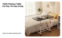 Mobile with Wheels Rolling C-Shaped Table Space-Saving Adjustable C-Shaped Side Desk Spacious Desktop Bedroom Furniture Rounded Corners for Apartment Dwellers, Telecommuting Workers, Students, Small Areas, Living Room, Home Office