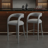High Back Bar Stool Solid Wood Frame Upholstered Counter Stool Luxury Style Modern Curved Back Bar Chair for Kitchen, Dining Room