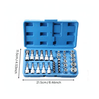 34 Pieces E-Style Socket Set Easy to Organize Standard Socket Bit Set Organized Storage Case Hand Tool for Mechanics, DIY Users, Garage, Workshop
