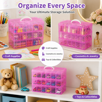 3 Tiered Storage Box, 12L Bead Storage Box, 33.2x18.5x24.5cm Clear Storage Organiser with Handle, for Craft Room, Toy & Stationery