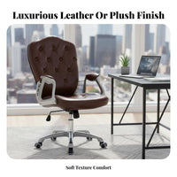 European Design Upholstered Rolling Task Chair Adjustable Height Button-Tufted Rolling Armchair Ergonomic Design Swivel Seat Certified Gas Lift for Home Users, Telecommuting Workers, Streamers, Study Room, Bedroom, Vanity Area