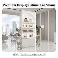 Cosmetic Display Shelf Multi-Layer Space Beauty Salon Shelving Unit Versatile Design Lighted Display Cabinet for Hobbyists, Bedroom, Living Room, Cafe