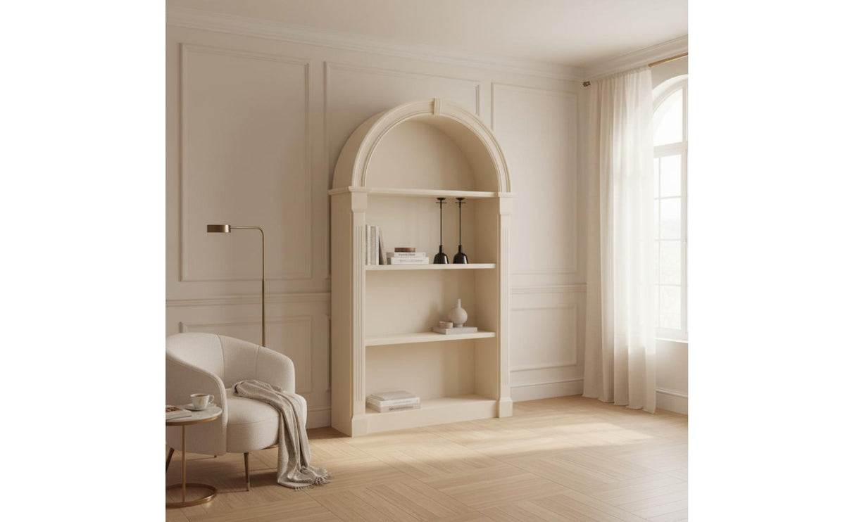 Multi-Functional Arched Top Display Rack Sturdy and Long-Lasting Arched Top Bookcase Easy Assembly French Design Display Shelf for Living Room, Entryway, Home Office, Bedroom