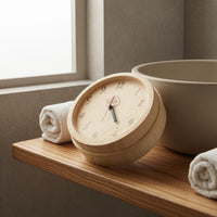 Heat Resistant Sauna Wall Clock Natural Wood Wooden Sauna Clock Arabic Numerals Timepiece Red Second Hand for Steam Room