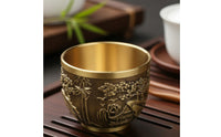 Embossed Dragon Embossed Avian Cup Fine Craftsmanship Embossed Brass Cup Multi-Functional Chinese Landscape Teacup for Collectors, Home Decor, Altar