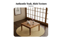 Traditional Asian Design Small Square Kang Table Natural Wood Grain Floor Desk adaptable Home Furniture Lowlow-height Design for tea Lovers, Minimalists, telecommuting Workers, Bay opening, woven mat Room, Bedroom, Balcony