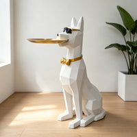 Doberman Sculpture with Tray Cute Doberman Statue Large Animal Decor for Living Room