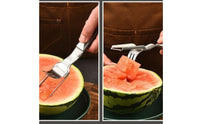 Watermelon Cutter Handheld Watermelon Fork Cutter 2-in-1 Fruit Cutter Rounded Grip Kitchen Tool Metal Finish