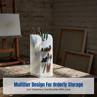 Slant Insert Frosted Pen Holder, Transparent Desk Organizer, Multi-Compartment Storage for Stationery & Makeup Brushes
