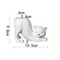 Cat Planter Glazed Succulent Pot with Drainage Small for Desk, Office, Gardeners