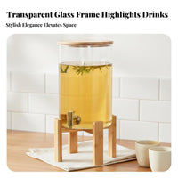High Temperature Resistant Glass Spigot Beverage Dispenser Natural Bamboo Lid Tapped Juice Jar Large Capacity for Caterers, Families, Office