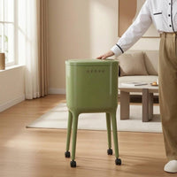 High-Legged Double-Bin Trash Can Glossy Finish Two-Section Trash Can Rounded Corners Double Garbage Bin Rectangular