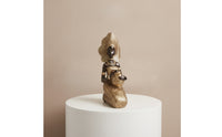 Kneeling Woman Figurine with Bowl Gilded Female Figure with Jar Handcrafted-Look Resin Statue for Art Collectors, Tabletop, Display Shelf