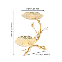 Light Luxury Design Gold Lotus Foliage Serving Stand Retro Inspired Multi-Tier Dessert Display Decorative Centerpiece European Design Snack Tray for Wedding, Party