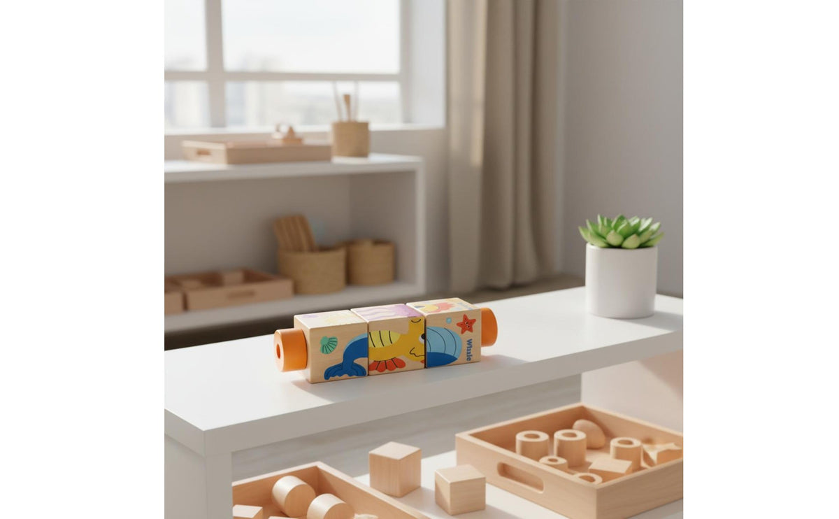 Educational Wooden Rotating Cube Toy Hand-Eye Coordination Rotating Block Game Colorful Early Learning Item Polished Wood for Toddlers