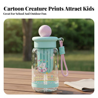 Food-Grade Material Kids Straw Water Bottle Leak-Proof 500ml Cartoon Water Bottle Leakproof Lid for Children, Girls, School, Outdoor, Travel