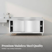 Easy to Clean Stainless Steel Work Table Rust-Proof Stainless Steel Work Table with Cabinet Oil-Resistant Commercial Food Prep Station Waterproof for Restaurant Owners, Home Cooks, Cafeteria, Bakery, Workshop, Garage